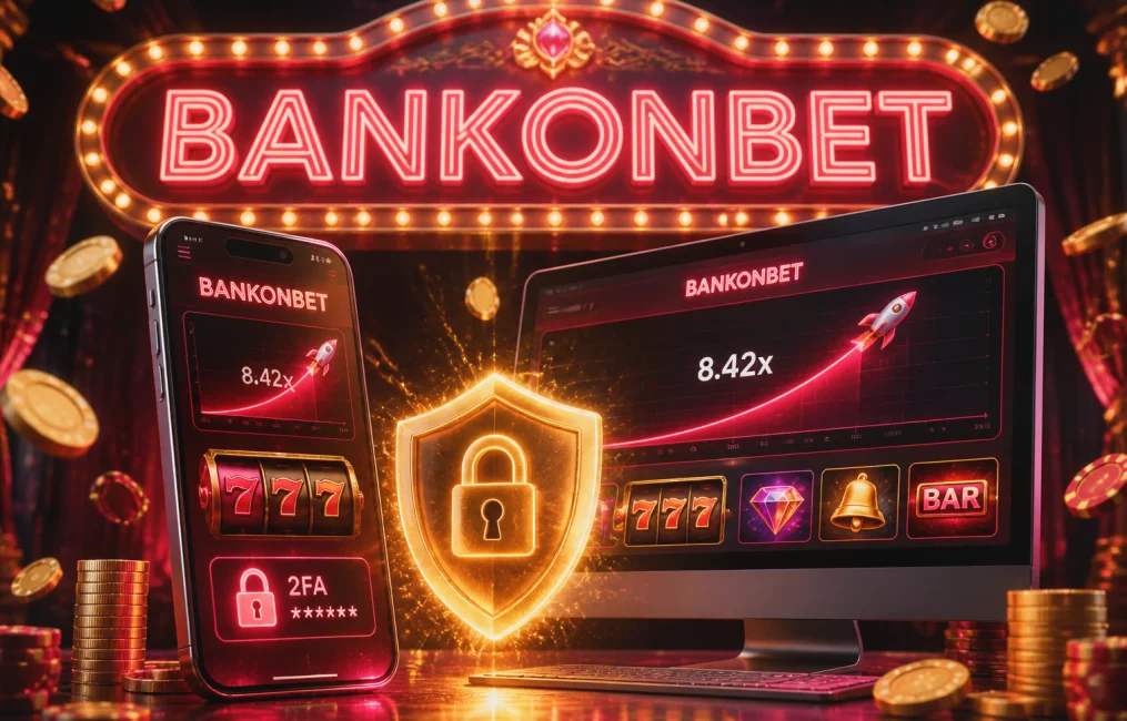 Bankonbet Konto auf Smartphone und Desktop mit Sicherheits-Schild und 2FA-Schloss